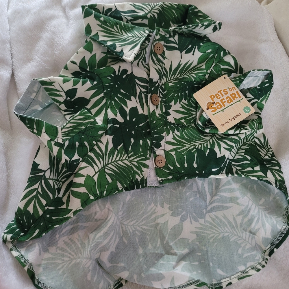 Pet Safari Dog‎ Shirt Palm Leaves Size Large Green  NWT Preppy Puppy Hawaiiaan